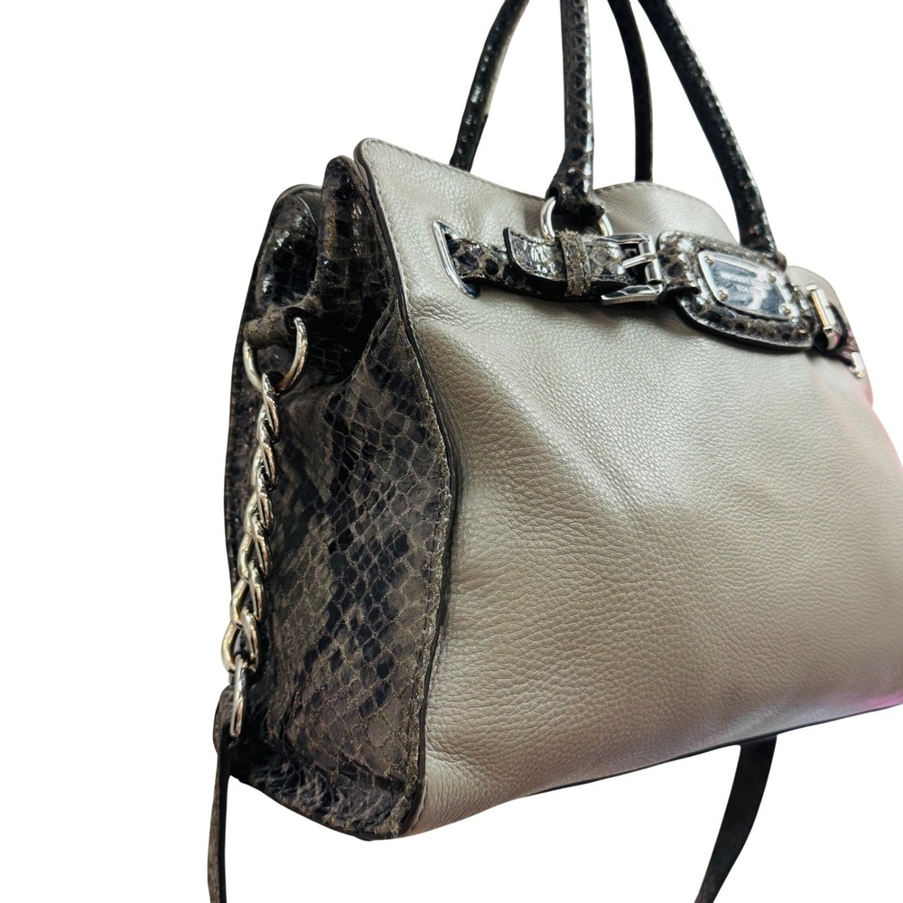 Michael Kors Grey Pebbled Leather & Snakeskin Embossed Satchel Crossbody Bag - Picture 5 of 14